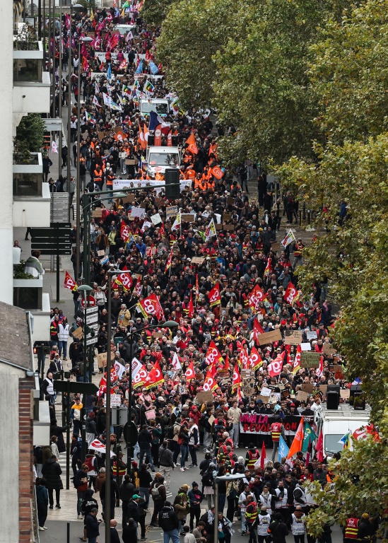 Protesters against a congress by Marine Le Pen's far-right National Rally party marched in the city of Orleans — SIMON WOHLFAHRT / AFP