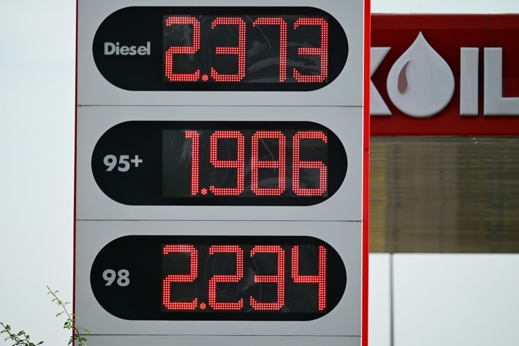 A petrol station in Brussels on Friday as EU and G7 leaders weighed action to tackle high fuel costs — Nicolas TUCAT / AFP
