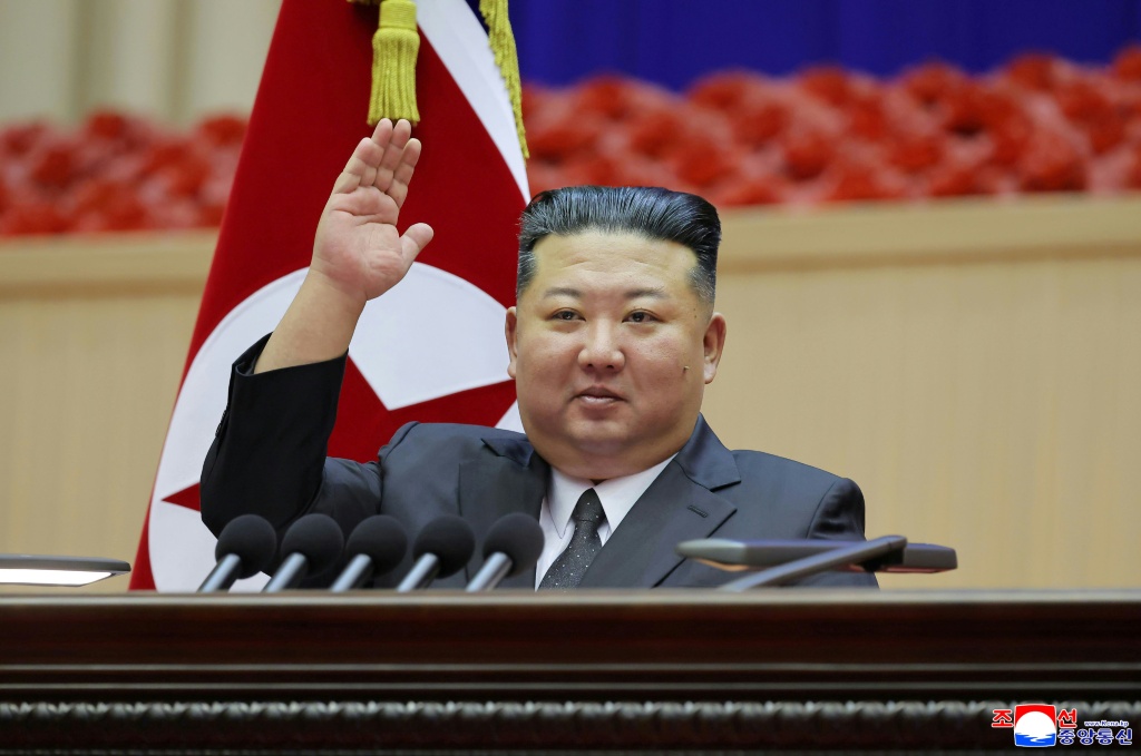 This picture taken between October 22 and 23, 2026 released by North Korea's official Korean Central News Agency (KCNA) on October 24, 2026 shows North Korean leader Kim Jong Un attending the third meeting of company leaders of the Korean People's Army at the Pyongyang Gymnasium in Pyongyang. — STR / AFP