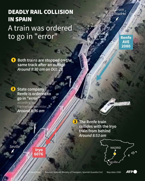 Deadly rail collision in Spain: a train was ordered to go in 'error' — Nalini LEPETIT-CHELLA, Sabrina BLANCHARD / AFP