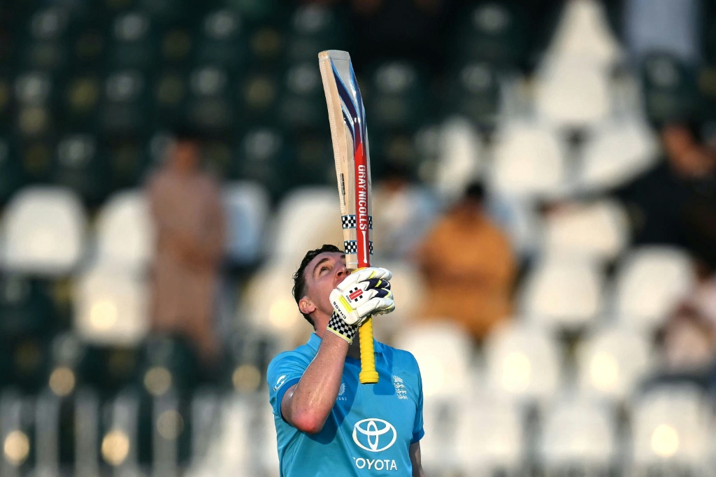 Harry Brook hit the fastest double century ever in ODIs but ended up on the losing side — FAROOQ NAEEM / AFP