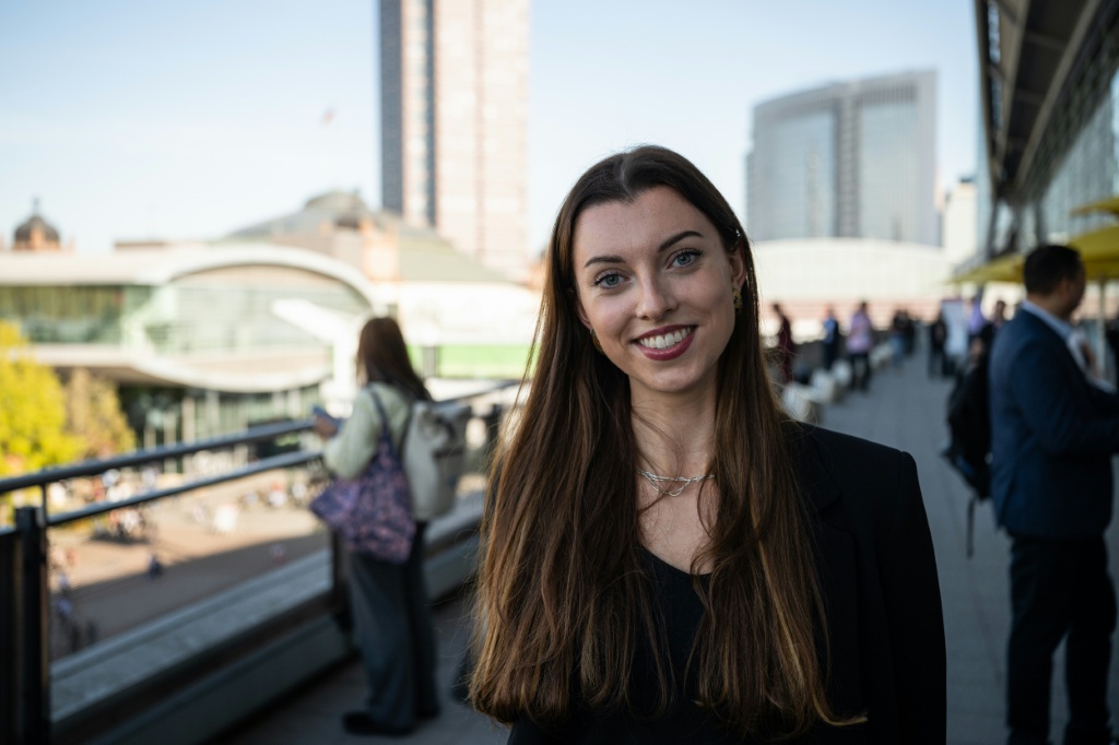 Esme Dennys, co-founder of Books By People, which has launched a scheme for books to get a label showing they were written by a human — Hannes P. Albert / AFP