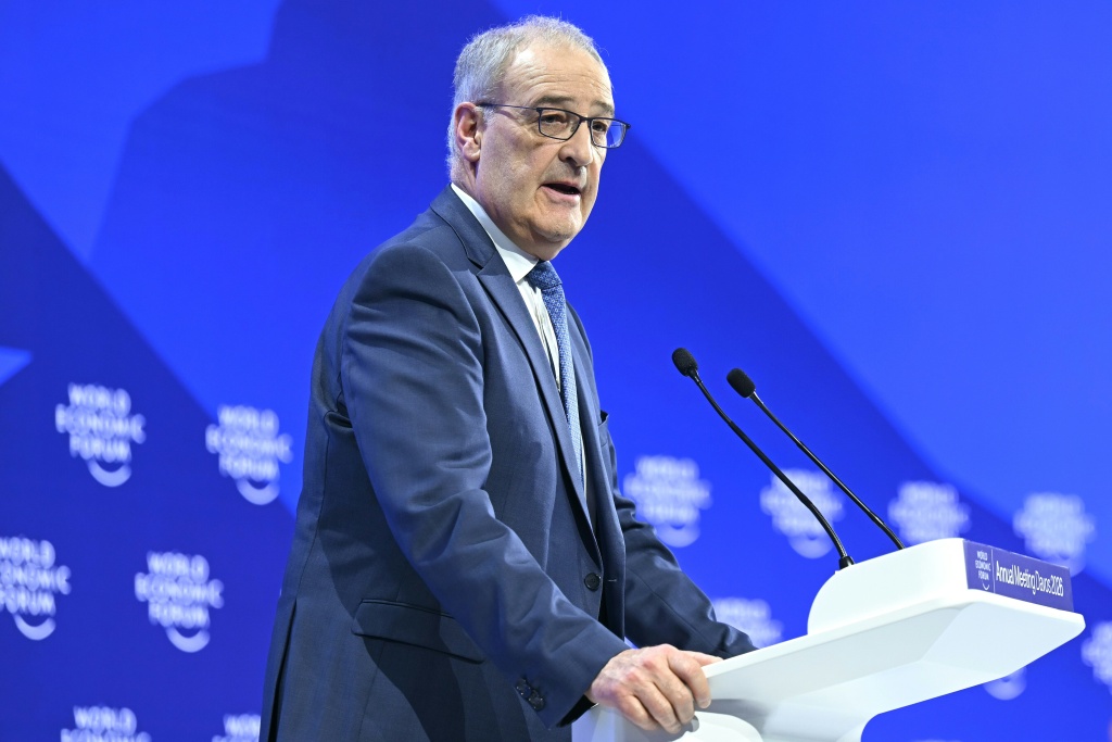 Switzerland's President Guy Parmelin speaking at the World Economic Forum in Davos — Fabrice COFFRINI / AFP