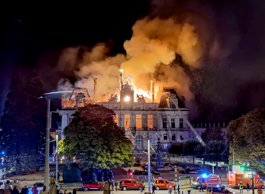 The town hall in the city of Limoges was largely destroyed by a fire set by protesters — Melaine PAYZAL / AFP