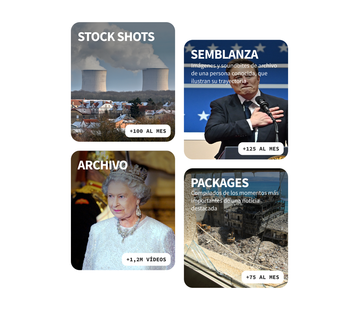Stock shots, semblanza, archivo, packages