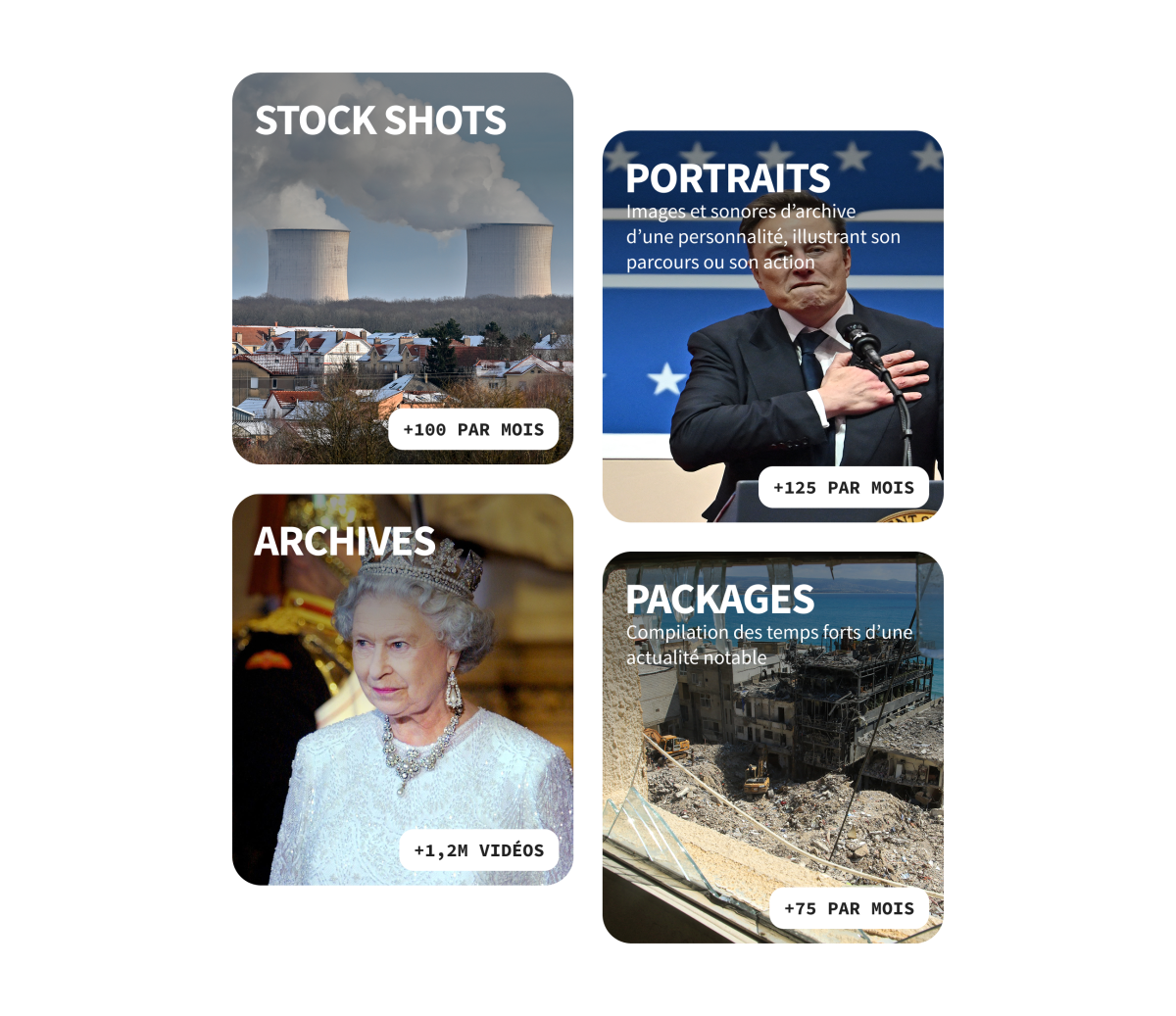 Stock shots, portraits, archives, packages.