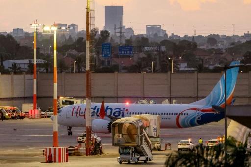A flydubai Boeing 737 MAX 8 aircraft is pictured on the tarmac after landing at Israel's Ben Gurion Airport on Wednesday — Jack GUEZ / AFP