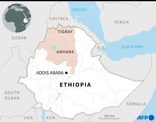 Map of Ethiopia locating the Tigray and Amhara regions. — Sylvie HUSSON, Jean-Michel CORNU / AFP