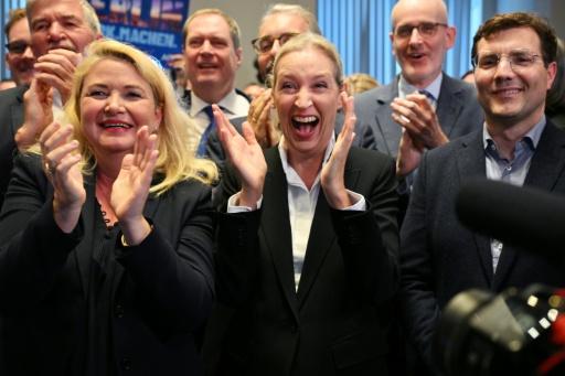 AfD co-leader Alice Weidel cheers the latest election win of her far-right party — RALF HIRSCHBERGER / AFP