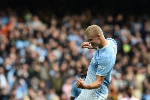 Erling Haaland scored in Manchester City's 5-3 win over Sunderland — PETER POWELL / AFP