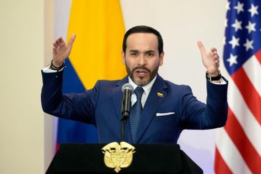 O presidente colombiano, Abelardo de la Espriella, durante coletiva de imprensa conjunta com o secretário de Estado americano, Marco Rubio, em 8 de setembro de 2026 em Barranquilla, norte da Colômbia — Fernando Vergara / AFP