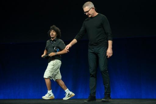 During Friday's event, Roblox CEO David Baszucki was interrupted by a protestor who jumped on stage while wearing a t-shirt that said 'kids deserve better' — Karl Mondon / AFP