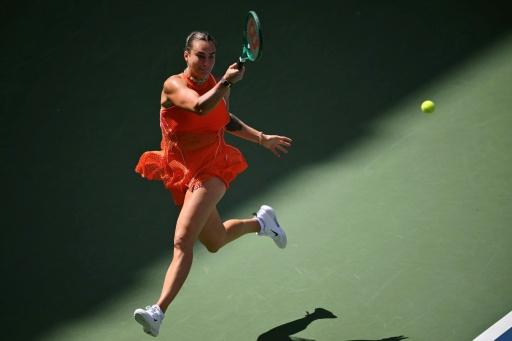 Aryna Sabalenka returns during her win over Uzbekistan's Kamilla Rakhimova at the US Open — ANGELA WEISS / AFP